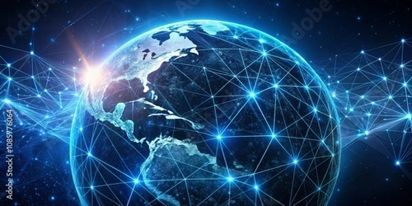 Fototapeta Global Network Connections  A Futuristic Representation of Interconnectedness