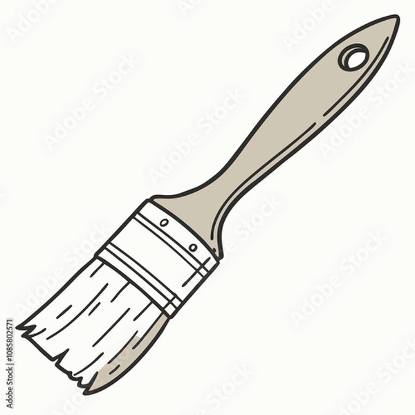 Fototapeta A detailed black and white illustration of a paintbrush, showcasing its bristles and handle in a classic artistic style.
