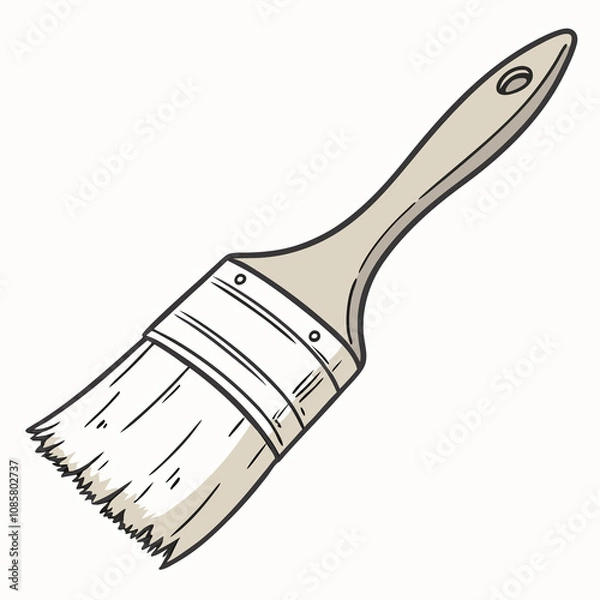 Fototapeta A detailed black and white illustration of a paintbrush, showcasing its bristles and handle in a classic artistic style.
