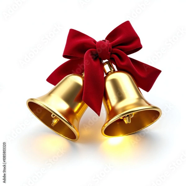 Obraz christmas bells with red ribbon  isolated on white background