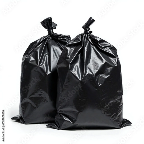 Fototapeta black garbage bag isolated on a white background