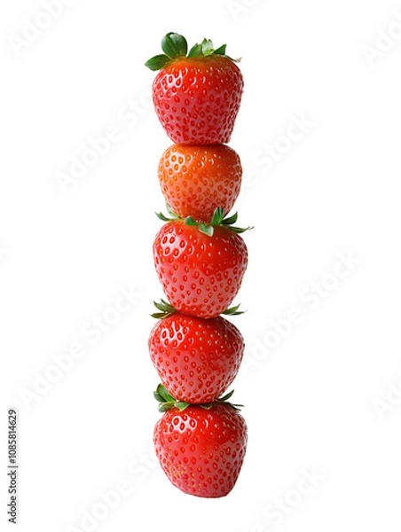 Fototapeta Strawberries arranged vertically on transparent background.