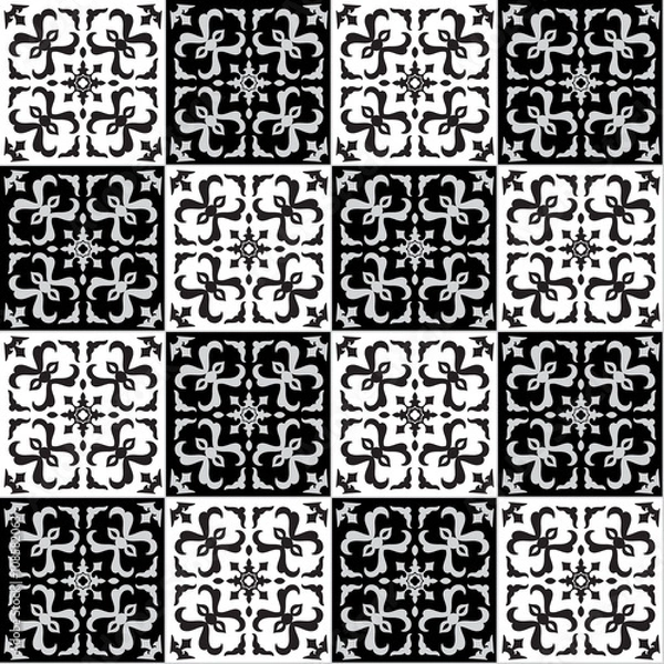 Obraz Hand drawing seamless pattern for tile in black and white colors.