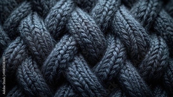 Fototapeta close-up of intricately knitted dark grey rope highlighting texture and detail