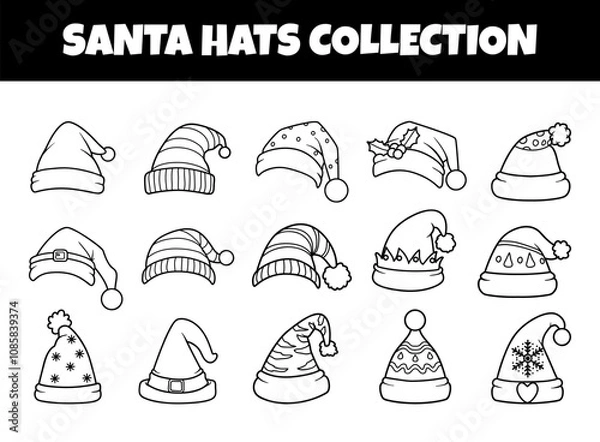 Obraz Santa hats outline vector illustration set