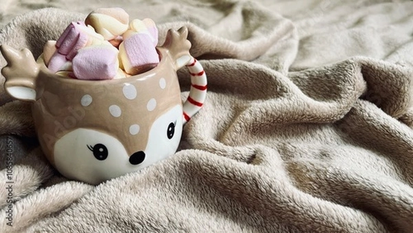 Obraz hot chocolate with marshmallows in the shape of a Christmas deer