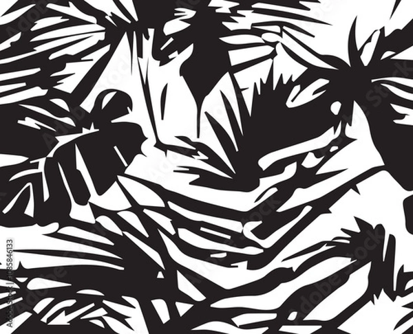 Fototapeta Summer watercolor tropical palm tree leaves seamless pattern. Watercolor grunge design for cards, web, backgrounds and natural product.