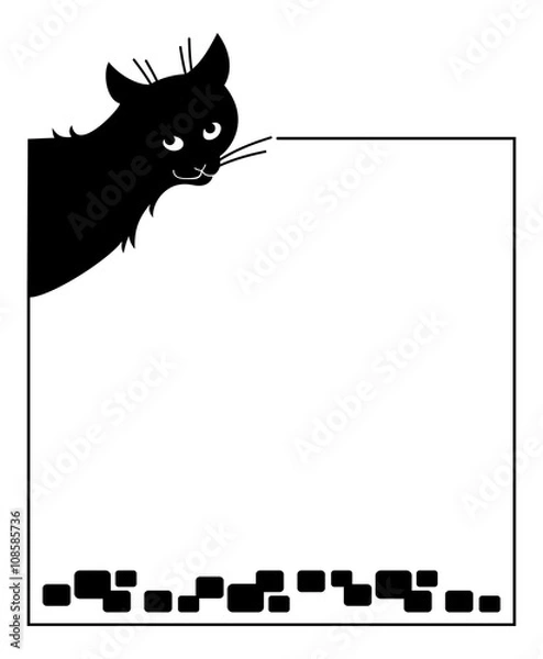 Obraz Vector frame with silhouette of a black stray cat.