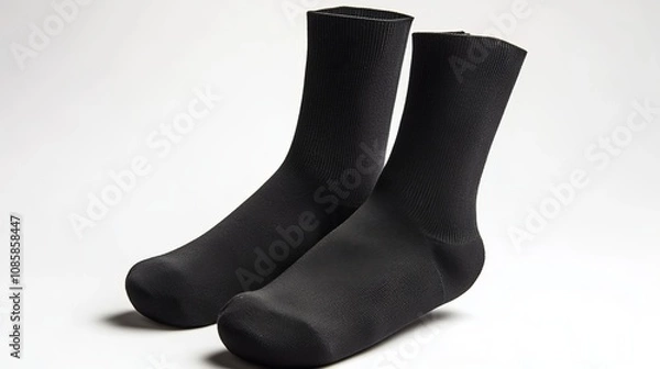 Fototapeta Pair of Black Socks Isolated on White Background for Product Presentation