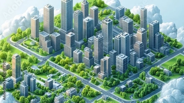 Obraz A Modern Green City Floating Above Clouds