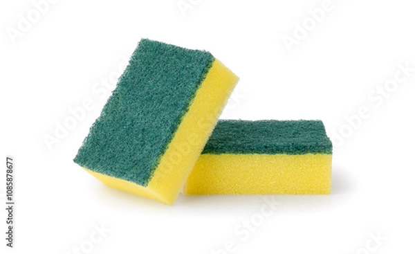 Fototapeta Scotch brite isolated on white background with clipping path,  Sponges for dishwashing.
