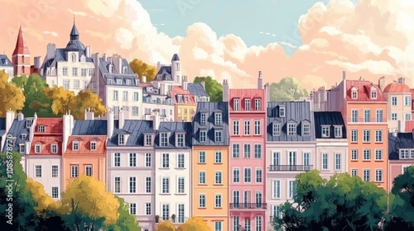 Obraz Parisian Buildings Under a Cloudy Sky