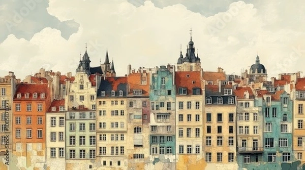 Obraz Colorful European Cityscape Row Of Historic Buildings