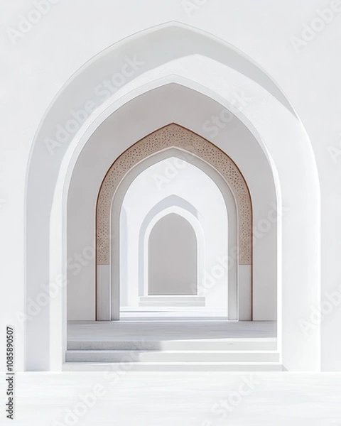 Fototapeta Intricately designed arch doorways reveal the beauty of architectural artistry against a pristine white backdrop, emphasizing exquisite craftsmanship