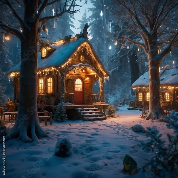Fototapeta Santa’s magical workshop in an enchanted forest