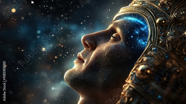 Fototapeta Human Face Merging with Galaxy Background