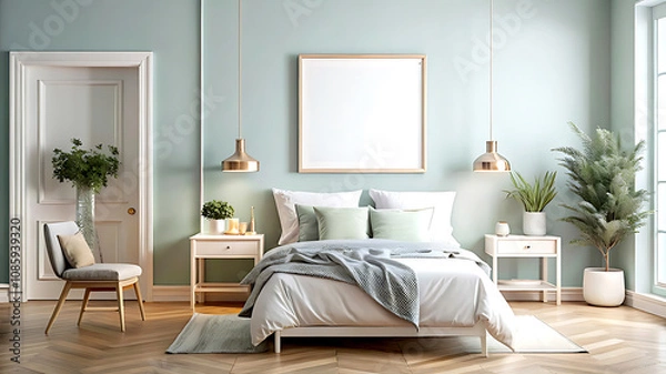 Obraz Mock up poster, wall in luxury modern living room interior, 3d render
