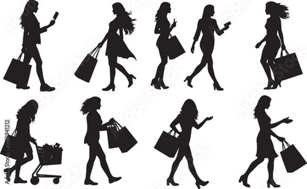 Obraz Vector shopping girls silhouettes