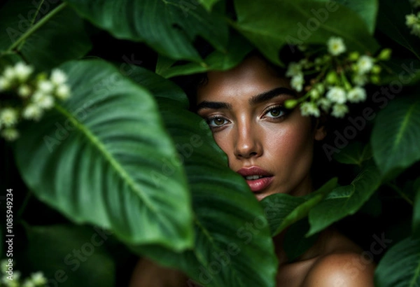 Obraz A woman is standing in a lush green forest