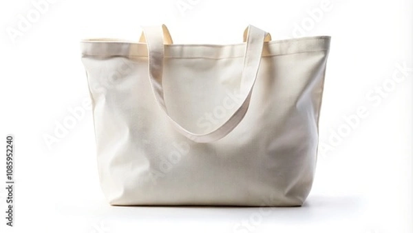 Fototapeta Close-up white fabric tote bag with handles isolated on white background