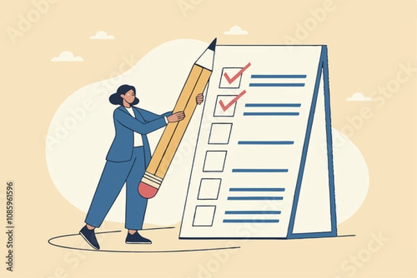 Obraz businessman with checklist vector illustration for task management.