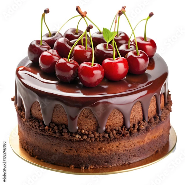 Fototapeta chocolate cake with cherries on transparent background
