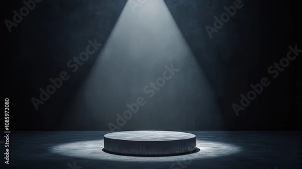 Fototapeta 3d rendered empty black stone stage with spotlight against dark background