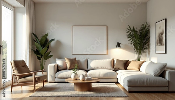 Fototapeta Modern Minimalist Living Room Design with Natural Light