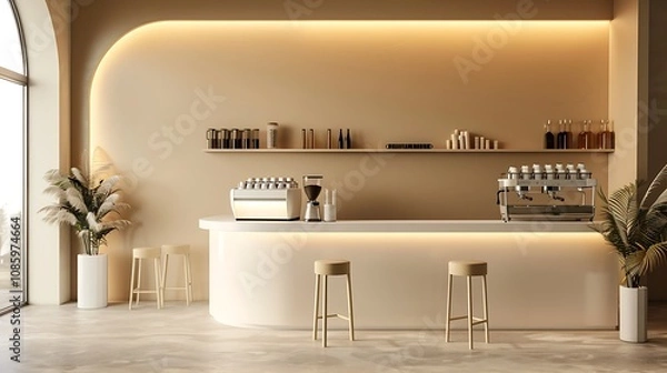 Fototapeta Minimalist coffee bar with warm and relaxing vibes