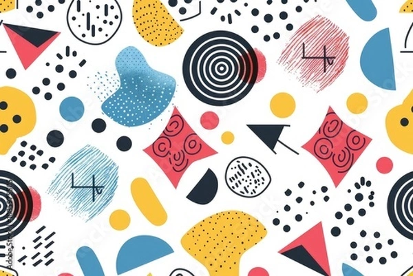 Fototapeta Colorful geometric shapes and lines on a bright background