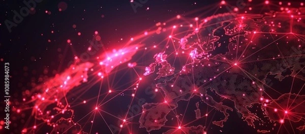 Fototapeta Abstract Red Networked Globe Depicting Europe