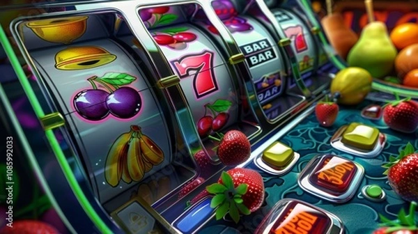 Obraz Whimsical Cartoon Fruits for Slot Machine Game