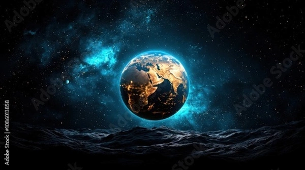 Obraz A photostock of abstract space-themed graphics with a focus on exploration, symbolizing the limitless potential of innovation and discovery. High Quality