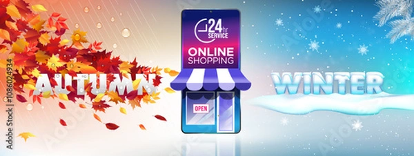 Fototapeta Autumn Winter Sale Online shopping illustration 24 hour service vector banner