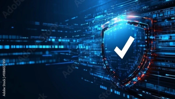 Obraz Shield with Checkmark Symbol Surrounded by Digital Code Lines