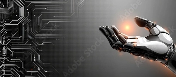 Obraz Futuristic Hand Holding a Chip with a Glowing Light