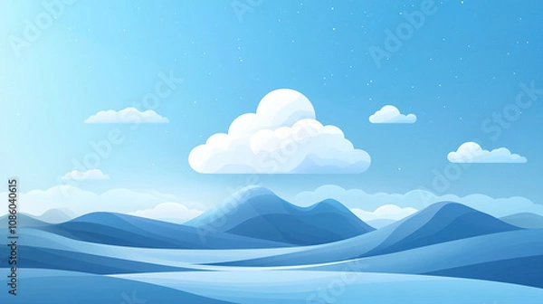 Fototapeta Minimalist landscape with mountains and clouds floating in the blue sky