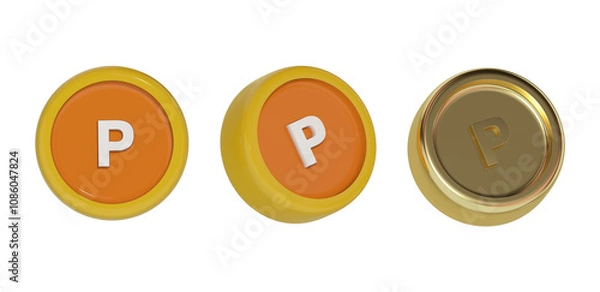 Fototapeta 3d stack of gold point coins isolated. Business and finance concept design element. Render illustration.