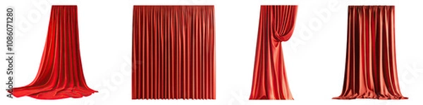 Fototapeta Red curtain isolated on transparent background, Set of