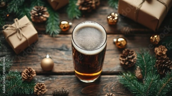 Obraz Festive Holiday Drink Surrounded by Decorations and Gifts