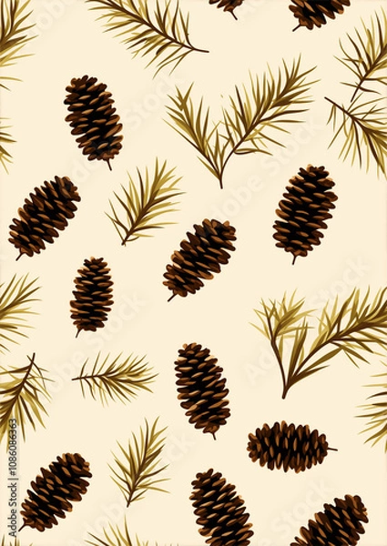 Fototapeta Minimalist Pine Cone and Holiday Patterns - Wrapping Paper & Backgrounds - Prints