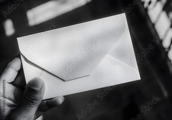 Fototapeta Handholding a Plain White Envelope with Subtle Shadows and Soft Light in the Background, Conveying a Sense of Anticipation and Mystery in Postal Correspondence
