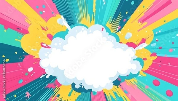 Fototapeta Colorful Comic Book Style Explosion Background with Blank Speech Bubble. Concept of energy, excitement, and fun.