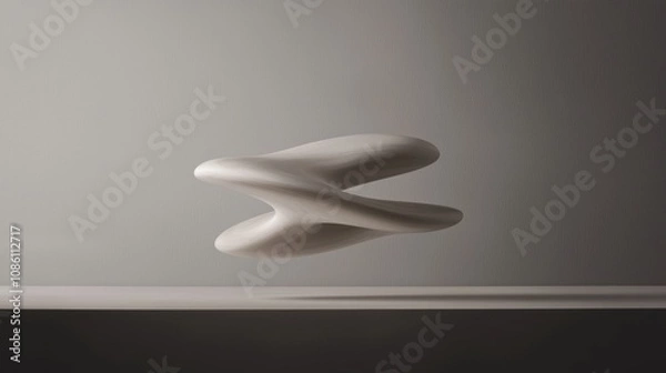 Fototapeta A white sculpture of a twisted shape is floating in the air