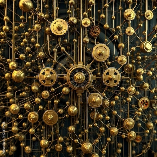 Fototapeta Intricate Steampunk Data Visualization Gear Mechanic