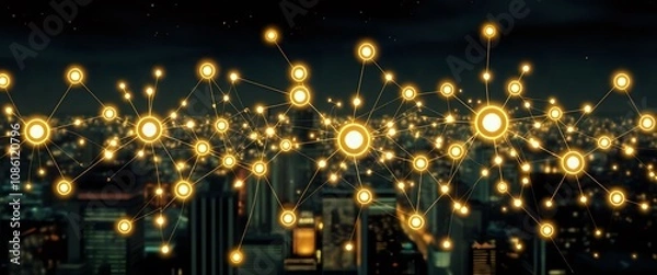 Obraz Mesmerizing Night Cityscape with Glowing Neural Network