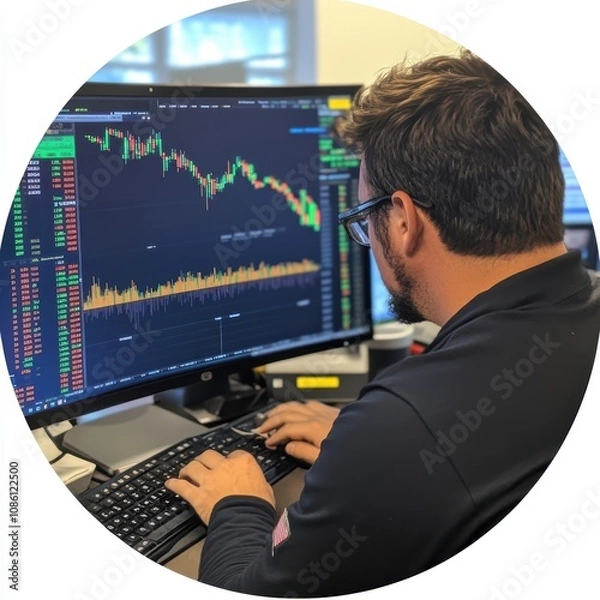 Obraz monitor on the screen man work in office, trading