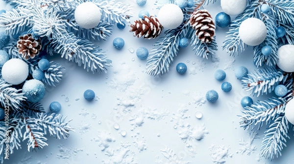 Obraz White Christmas and New Year background with festive decorations and copy space