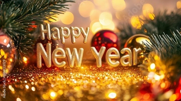 Fototapeta New Year's background with golden lettering -Happy New Year 2025