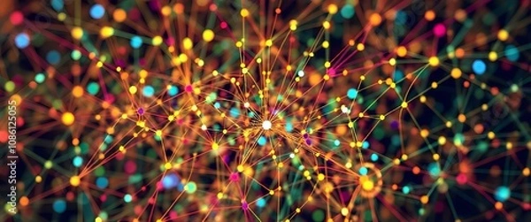 Fototapeta Vibrant Tech Circuitry - Interconnected Nodes Explosion